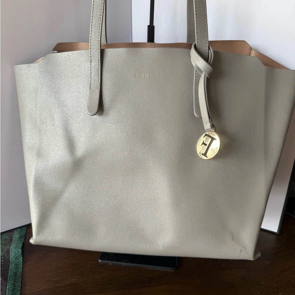 Furla Elegant Gray and Tan Tote - Picture 2 of 10